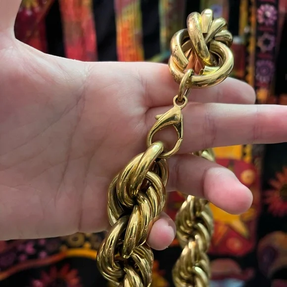VTG Retro Boho Chunky Gold Tone Metal Rope Chain Costume Jewelry Necklace - Picture 2 of 5